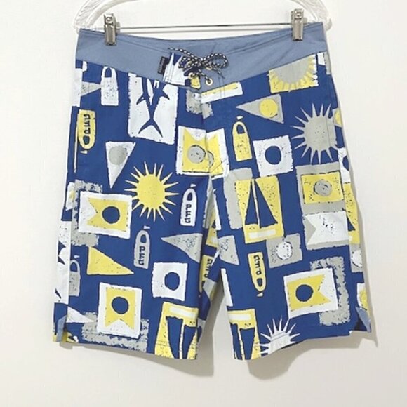 Columbia Blue and Yellow Patterned Men Swim Board Shorts - Picture 2 of 7